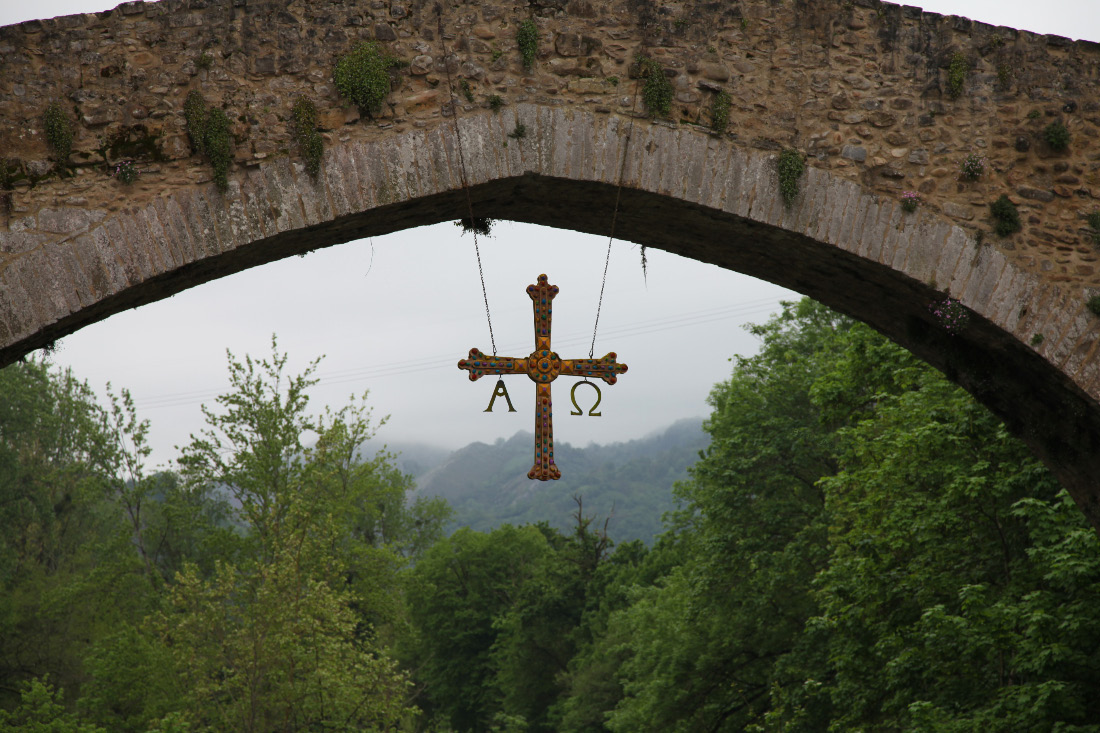 XIII century bridge  Puente Romano over Rio Sella in Cangas de Onís