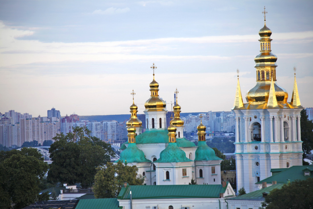 Kyiv Monastery of the Caves with view of the Bell Tower at the Far Caves and the Church of the Nativity of the Blessed Virgin Mother of God